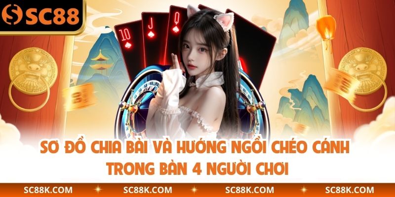 Sơ đồ chia bài và hướng ngồi chéo cánh trong bàn 4 người chơi